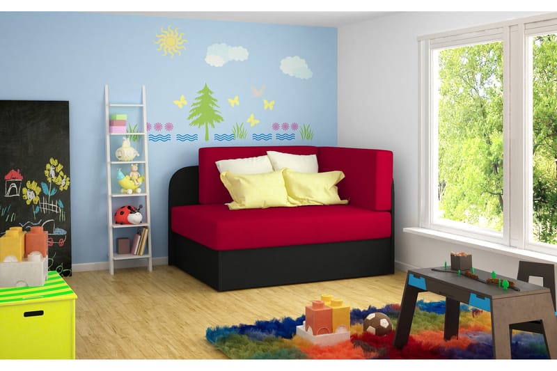 Crenviz 1-sits Kompakt Längsbäddad Bäddsoffa 73x166 cm i Plysch - Röd|Svart - Möbler - Vardagsrum - Bäddsoffor