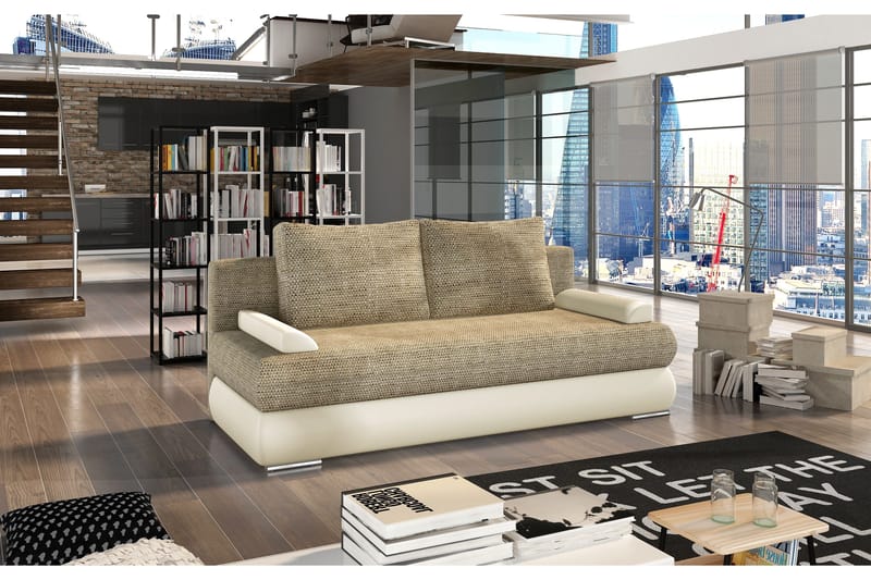 Crespos 3-sits Rektangulär Tvåfärgad Bäddsoffa i Tyg, Beige
