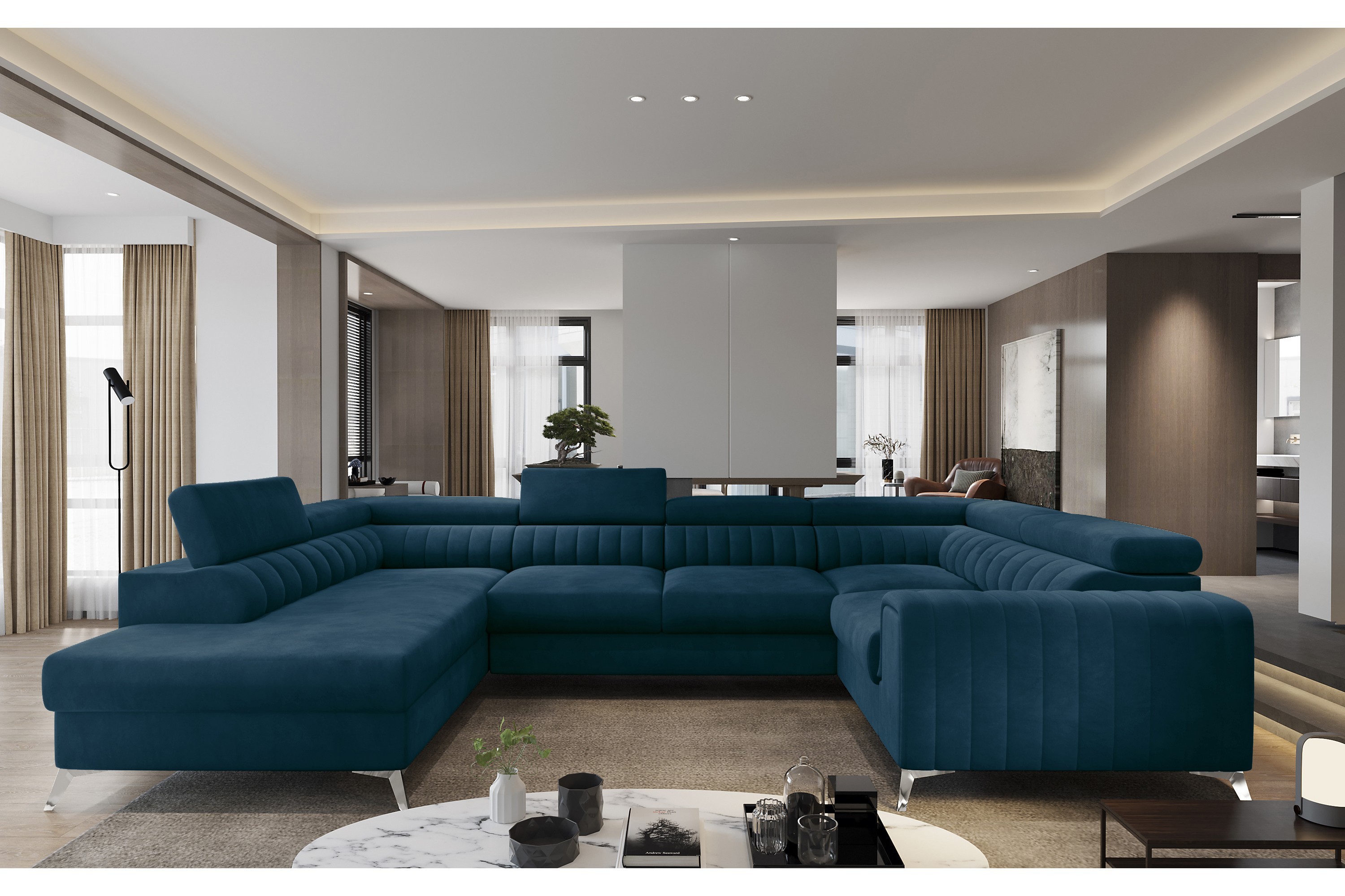 dalchand hörnbäddsoffa m. schäslong blå -