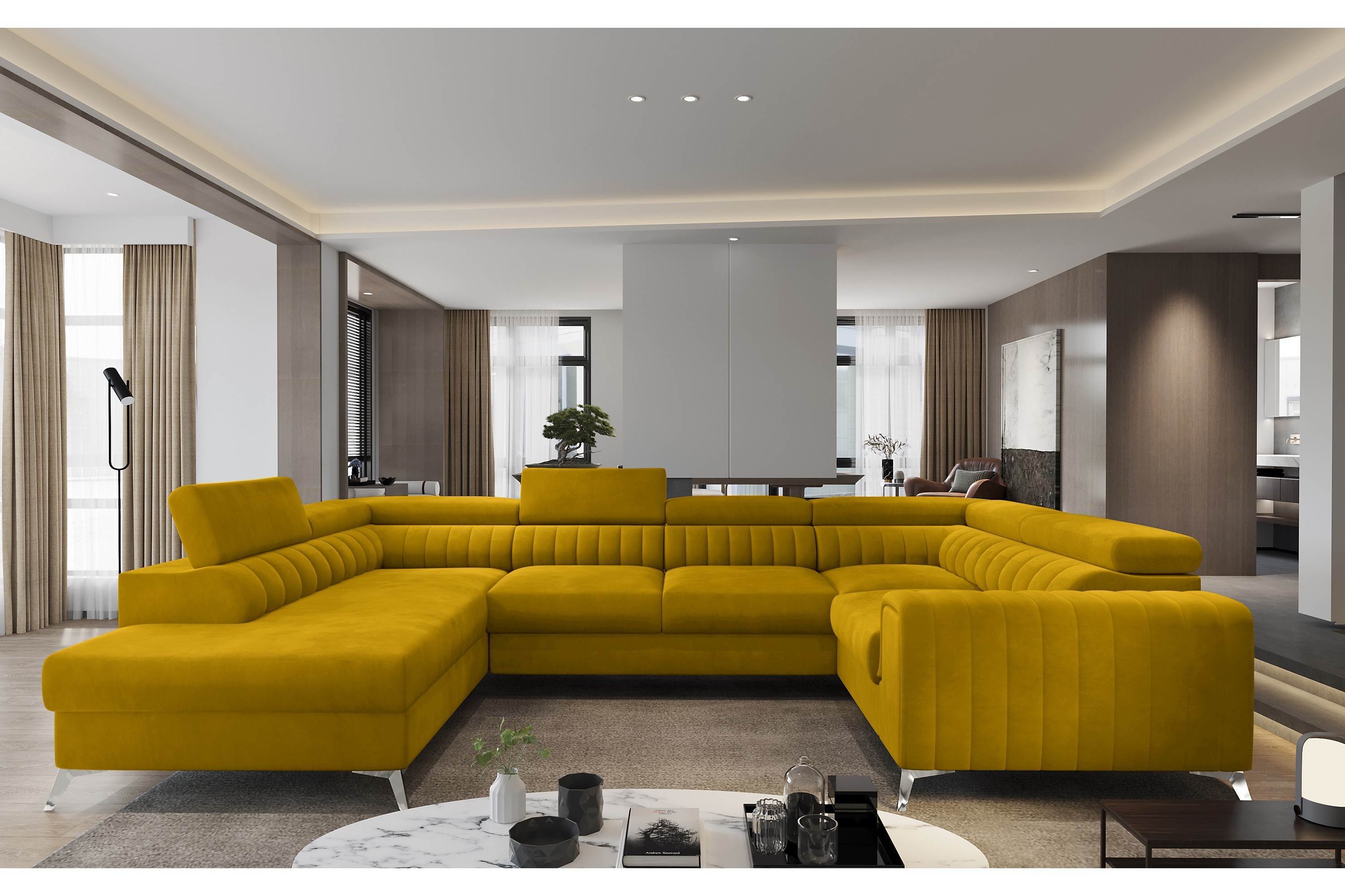 dalchand hörnbäddsoffa m. schäslong gul -