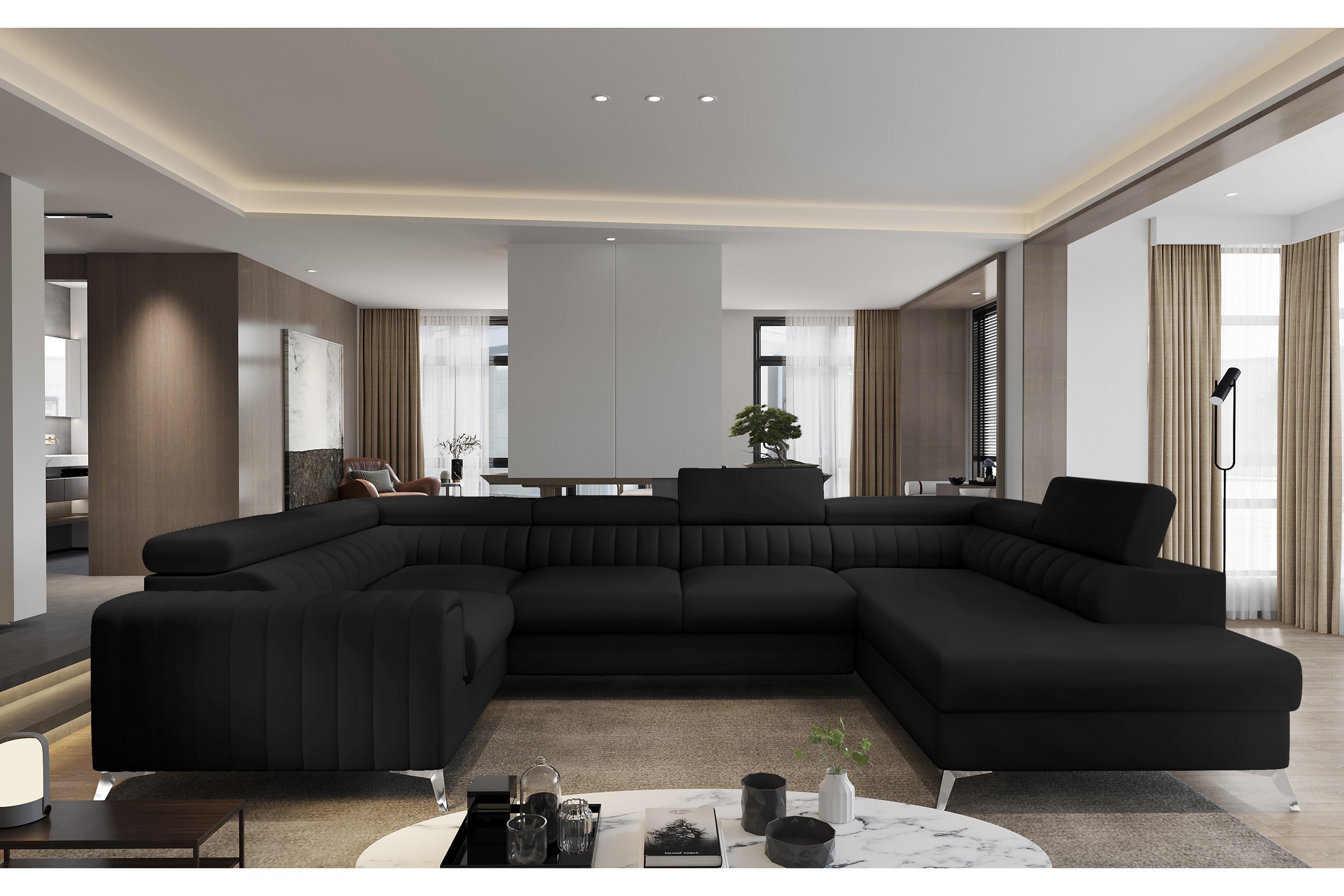 dalchand hörnbäddsoffa m. schäslong svart -