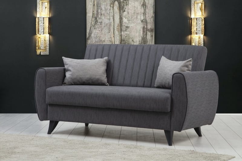 Dalima 2-sits Längsbäddad Bäddsoffa 55x125 cm med Förvaring i Linne - Antracit - Möbler - Vardagsrum - Bäddsoffor