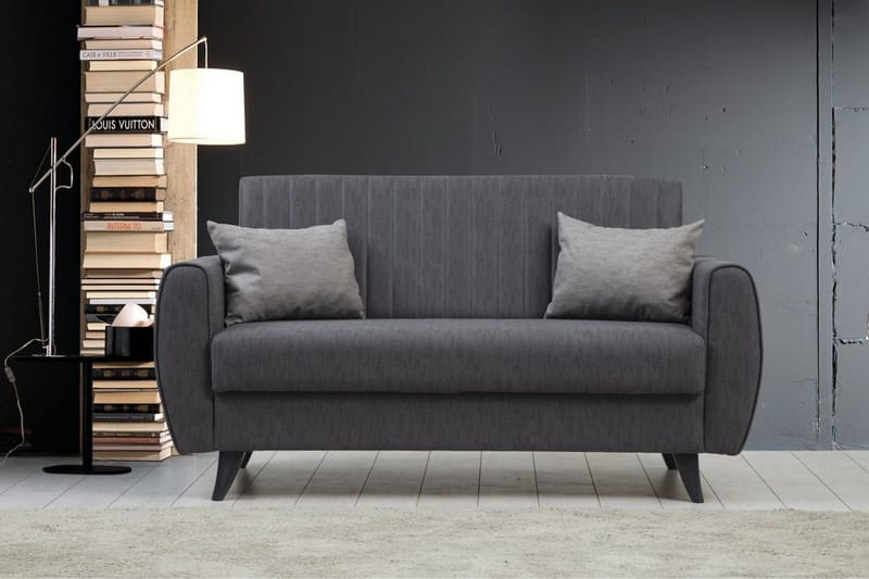 Dalima 2-sits Längsbäddad Bäddsoffa 55x125 cm med Förvaring i Linne - Antracit - Möbler - Vardagsrum - Bäddsoffor