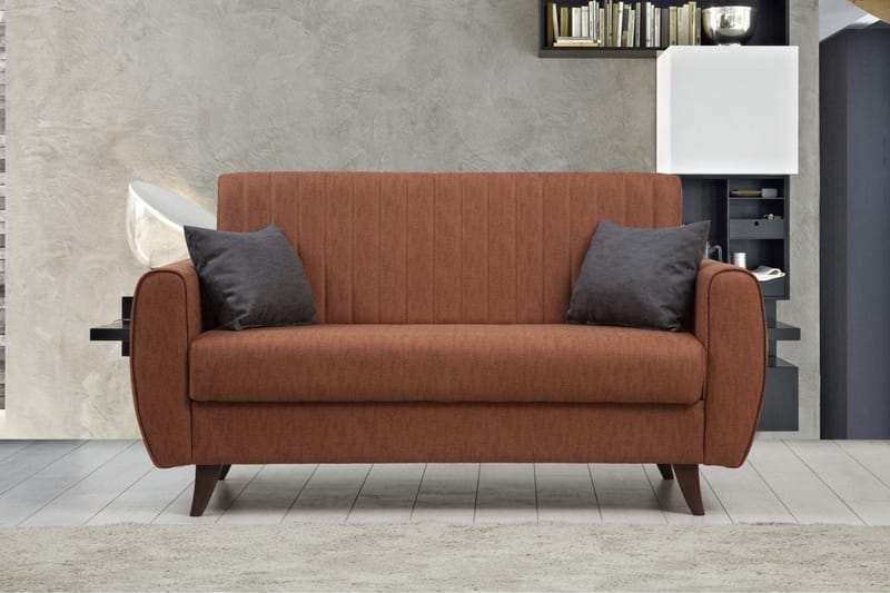 Dalima 2-sits Längsbäddad Bäddsoffa 55x125 cm med Förvaring i Tyg, Terrakotta