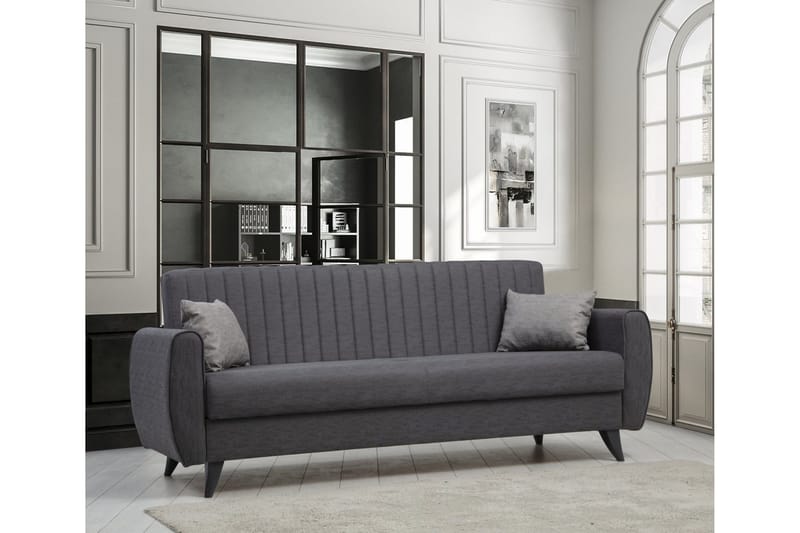Dalima 3-sits Längsbäddad Bäddsoffa 55x183 cm med Förvaring i Tyg - Antracit - Möbler - Vardagsrum - Bäddsoffor