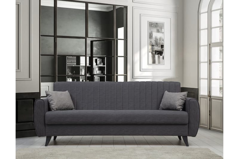 Dalima 3-sits Längsbäddad Bäddsoffa 55x183 cm med Förvaring i Tyg - Antracit - Möbler - Vardagsrum - Bäddsoffor