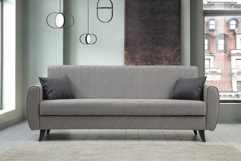 Dalima 3-sits Längsbäddad Bäddsoffa 55x183 cm med Förvaring i Tyg - Grå - Möbler - Vardagsrum - Bäddsoffor