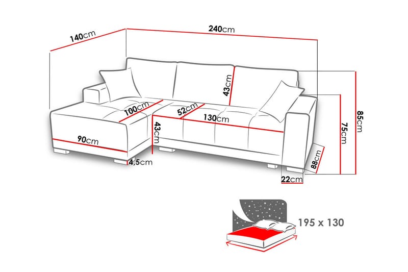 Dallas Divanbäddsoffa 240x140x80 cm - Brun - Bäddsoffor - Bäddsoffa divan