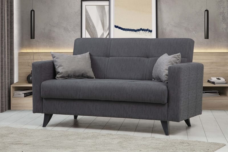 Darcia 2-sits Längsbäddad Bäddsoffa 55x125 cm med Förvaring i Tyg - Antracit - Möbler - Vardagsrum - Bäddsoffor