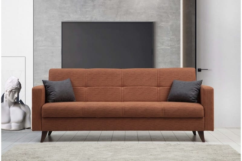 Darcia 3-sits Längsbäddad Bäddsoffa 55x183 cm med Förvaring i Linne - Terrakotta - Möbler - Vardagsrum - Bäddsoffor