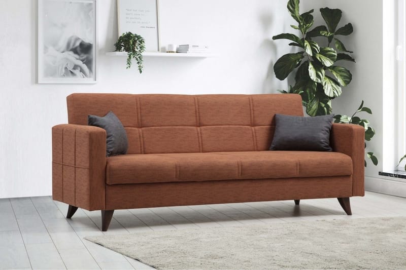 Darcia 3-sits Längsbäddad Bäddsoffa 55x183 cm med Förvaring i Linne - Terrakotta - Möbler - Vardagsrum - Bäddsoffor