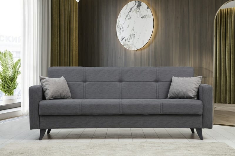 Darcia 3-sits Längsbäddad Bäddsoffa 55x183 cm med Förvaring i Tyg - Grå - Möbler - Vardagsrum - Bäddsoffor