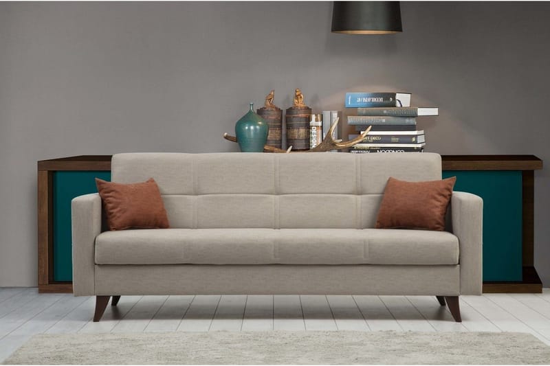 Darcia 3-sits Längsbäddad Bäddsoffa 75x183 cm med Förvaring i Tyg - Beige - Möbler - Vardagsrum - Bäddsoffor