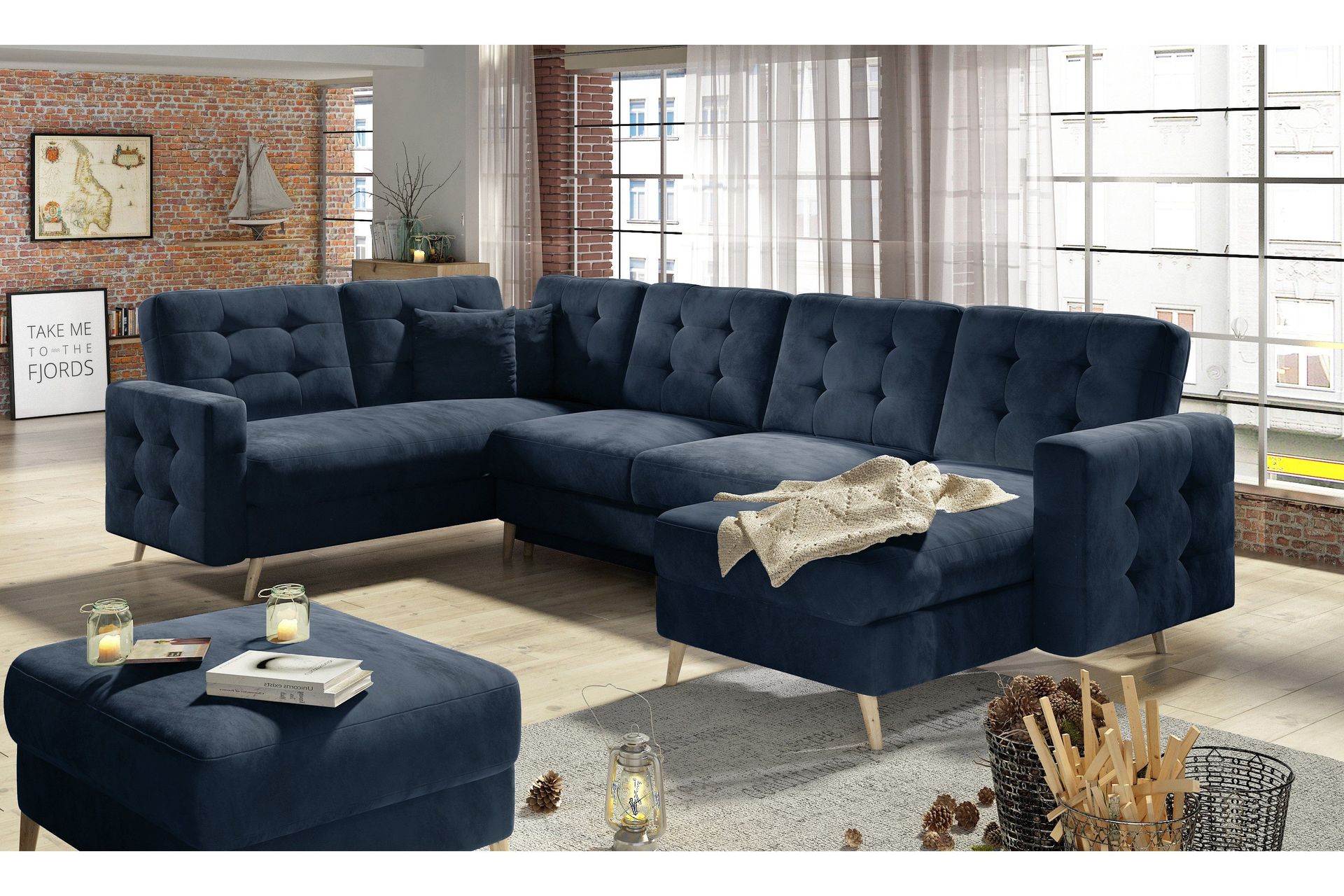 Deadra B&auml;ddsoffa med Dubbeldivan - Bl&aring;