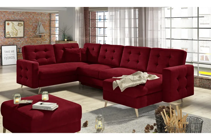 Deadra Bäddsoffa med Dubbeldivan - Röd - Möbler - Vardagsrum - Bäddsoffor - U bäddsoffa