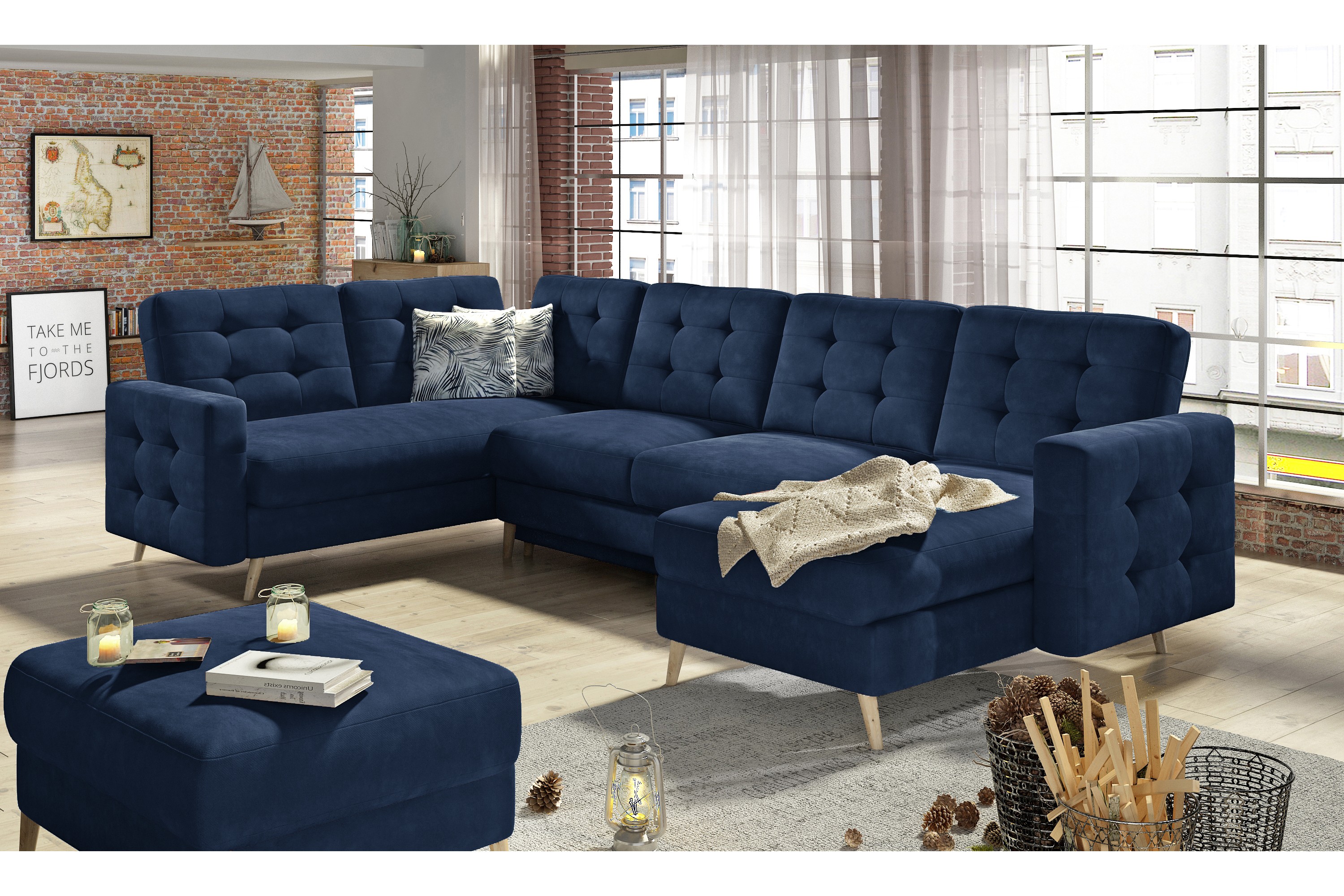 debrah bäddsoffa med dubbeldivan blå -