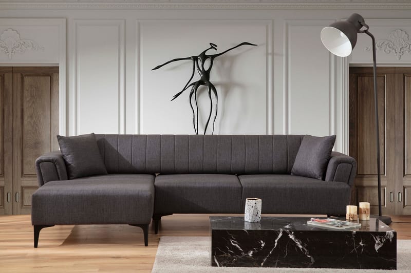 DEERCROFT Bäddsoffa med divan Mörkgrå - Möbler - Vardagsrum - Bäddsoffor - Hörnbäddsoffa