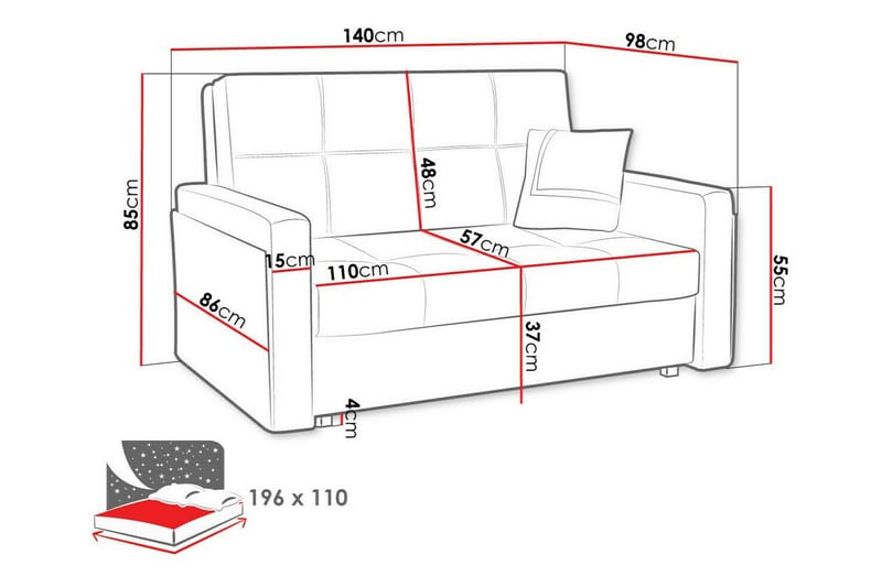 Denegal 2-sits Bäddsoffa Grå - Bäddsoffor - 2-sits bäddsoffa