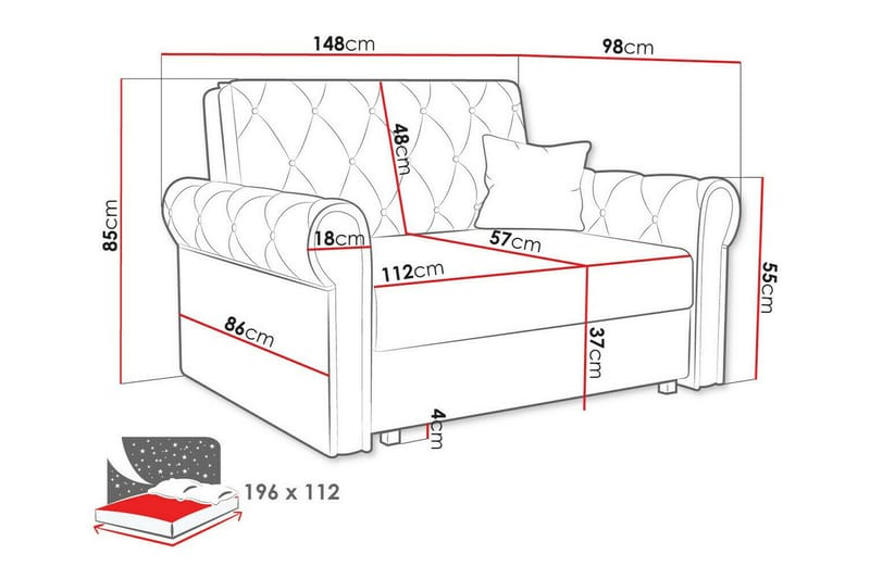 Denegal 2-sits Bäddsoffa Grå - Bäddsoffor - 2-sits bäddsoffa