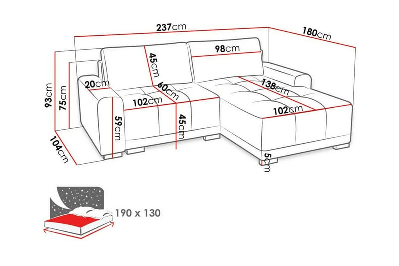 Denegal 2-sits Hörnbäddsoffa NO_BRAND Brown - Möbler - Vardagsrum - Bäddsoffor - Hörnbäddsoffa