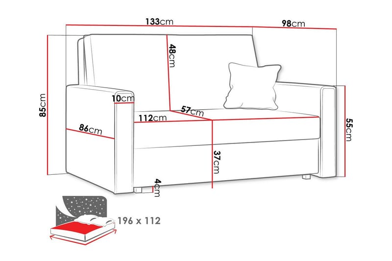 Denegal 2-sits liten bäddsoffa i Tyg - Grå - Möbler - Vardagsrum - Bäddsoffor