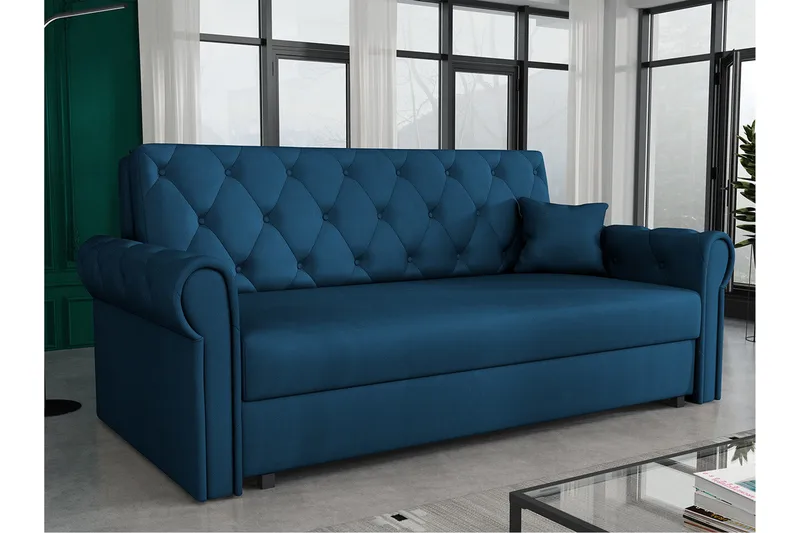 Denegal 2-sits liten bäddsoffa i Plysch - Blå - Möbler - Vardagsrum - Bäddsoffor