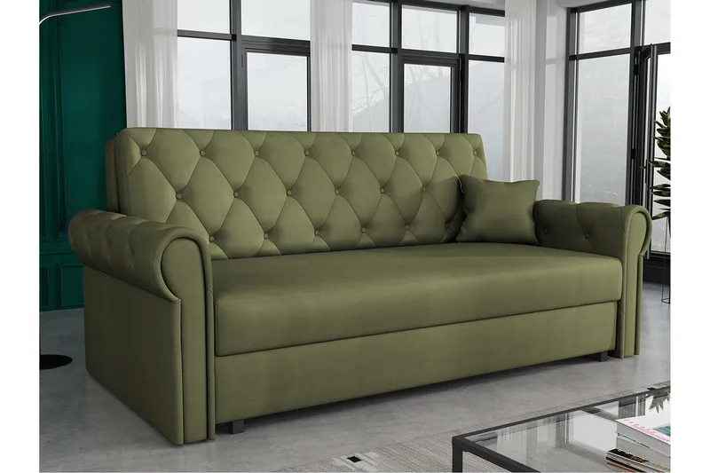 Denegal 2-sits liten bäddsoffa i Plysch - Grön - Möbler - Vardagsrum - Bäddsoffor