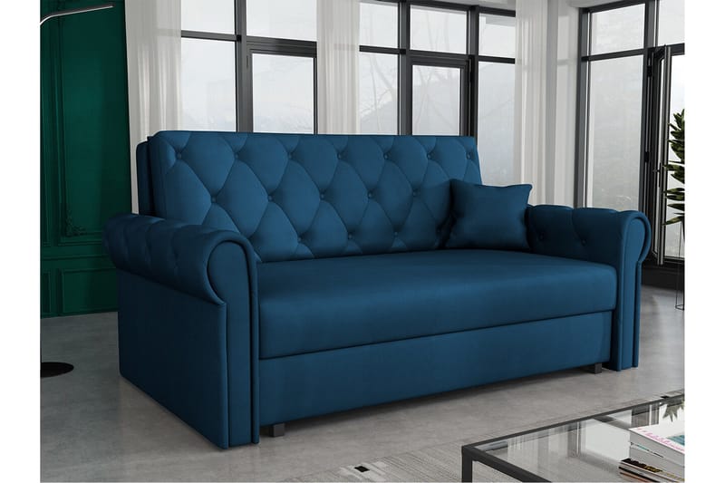 Denegal 2-sits liten bäddsoffa i Plysch - Blå - Möbler - Vardagsrum - Bäddsoffor