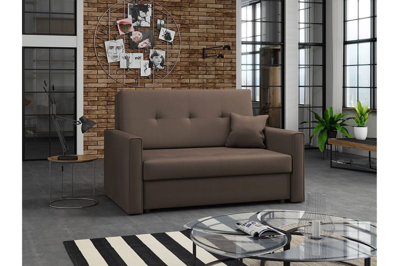 Denegal 2-sits liten bäddsoffa i Plysch - Brun - Möbler - Vardagsrum - Bäddsoffor