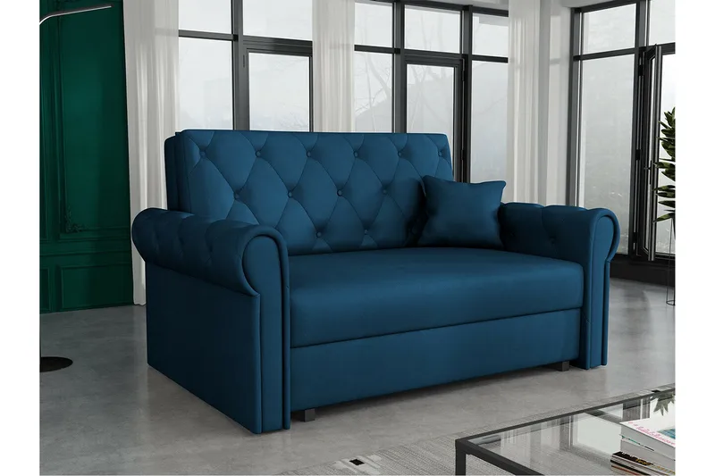 Denegal 2-sits liten bäddsoffa i Plysch - Blå - Möbler - Vardagsrum - Bäddsoffor