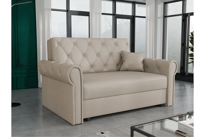 Denegal 2-sits liten bäddsoffa i Plysch - Beige - Möbler - Vardagsrum - Bäddsoffor