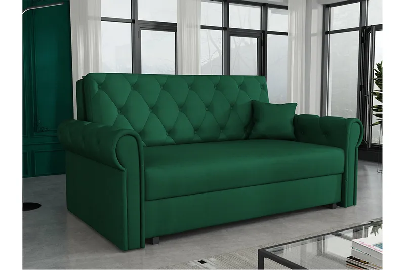 Denegal 2-sits liten bäddsoffa i Plysch - Grön - Möbler - Vardagsrum - Bäddsoffor