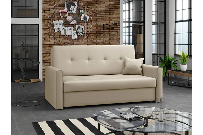Denegal 2-sits liten bäddsoffa i Plysch - Beige - Möbler - Vardagsrum - Bäddsoffor
