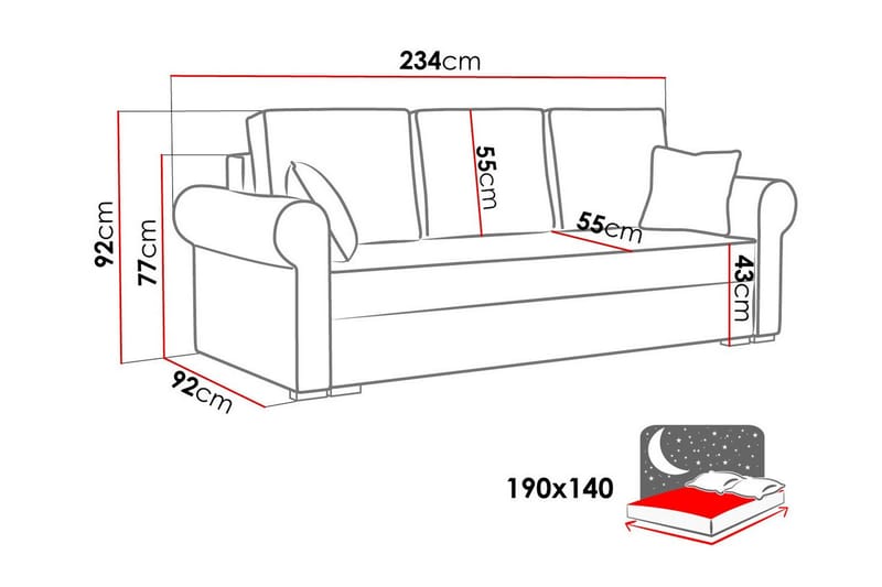 Denegal 3-sits Bäddsoffa Brun/Beige - Bäddsoffor - 3-sits bäddsoffa