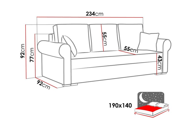 Denegal 3-sits Bäddsoffa Ljusgrå/Mörkgrå - Bäddsoffor - 3-sits bäddsoffa