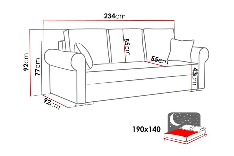 Denegal 3-sits Bäddsoffa Mörkgrå - Bäddsoffor - 3-sits bäddsoffa