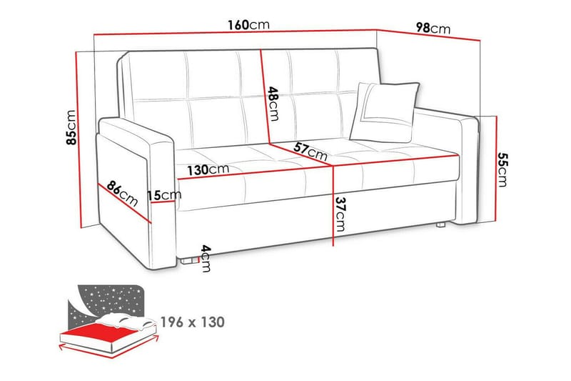 Denegal 3-sits Bäddsoffa Svart - Bäddsoffor - 3-sits bäddsoffa