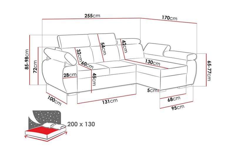 Denegal 3-sits Hörnbäddsoffa Beige/Ljusbeige - Hörnbäddsoffa - Bäddsoffor