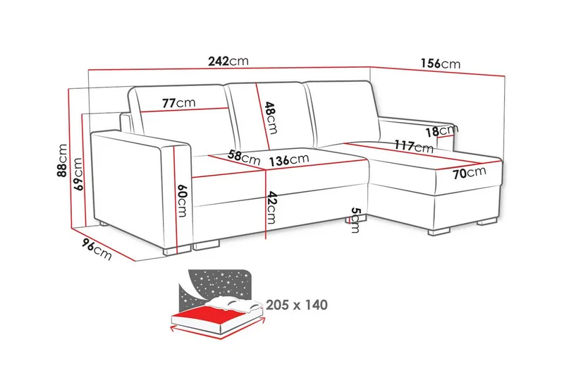 Denegal 3-sits Hörnbäddsoffa - Cream - Möbler - Vardagsrum - Bäddsoffor - Hörnbäddsoffa