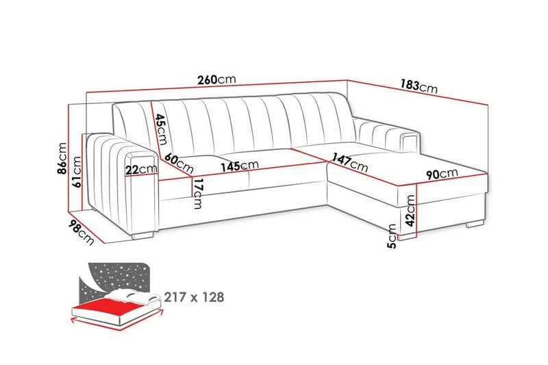 Denegal 3-sits Hörnbäddsoffa Dark grey - Möbler - Vardagsrum - Bäddsoffor