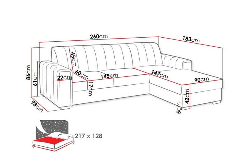 Denegal 3-sits Hörnbäddsoffa Dark grey - Möbler - Vardagsrum - Bäddsoffor