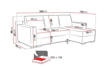 Denegal 3-sits Hörnbäddsoffa - Grå - Möbler - Vardagsrum - Bäddsoffor