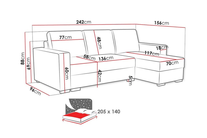 Denegal 3-sits Hörnbäddsoffa Grå - Möbler - Vardagsrum - Bäddsoffor - Hörnbäddsoffa