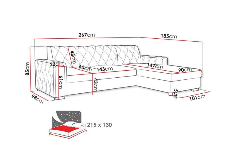 Denegal 3-sits Hörnbäddsoffa Grön - Möbler - Vardagsrum - Bäddsoffor - Hörnbäddsoffa