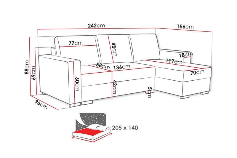 Denegal 3-sits Hörnbäddsoffa - Ljusbrun - Möbler - Vardagsrum - Bäddsoffor - Hörnbäddsoffa