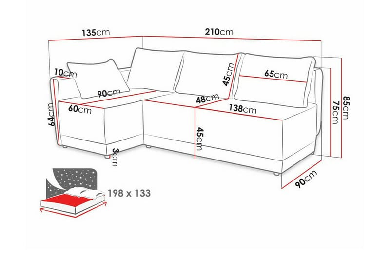 Denegal 3-sits Hörnbäddsoffa Ljusgrå - Möbler - Vardagsrum - Bäddsoffor - Hörnbäddsoffa