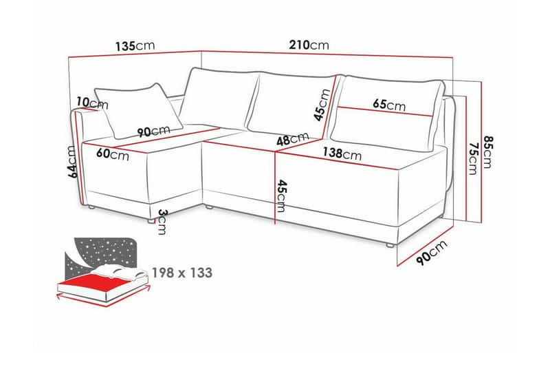 Denegal 3-sits Hörnbäddsoffa Ljusgrå - Hörnbäddsoffa - Bäddsoffor