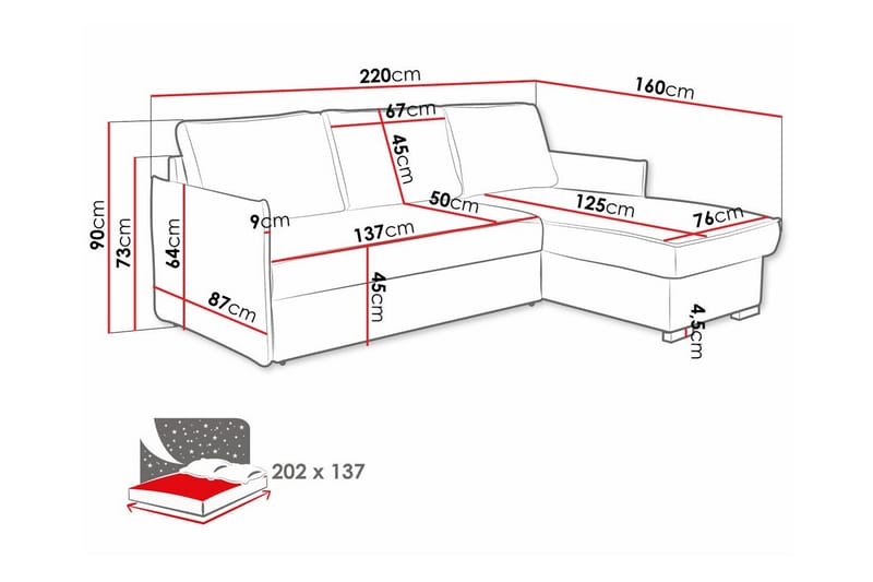 Denegal 3-sits Hörnbäddsoffa Ljusgrå - Hörnbäddsoffa - Bäddsoffor