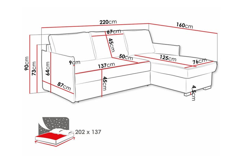 Denegal 3-sits Hörnbäddsoffa Mörkgrå - Hörnbäddsoffa - Bäddsoffor