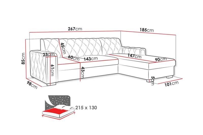 Denegal 3-sits Hörnbäddsoffa Mörkgrön - Möbler - Vardagsrum - Bäddsoffor - Hörnbäddsoffa